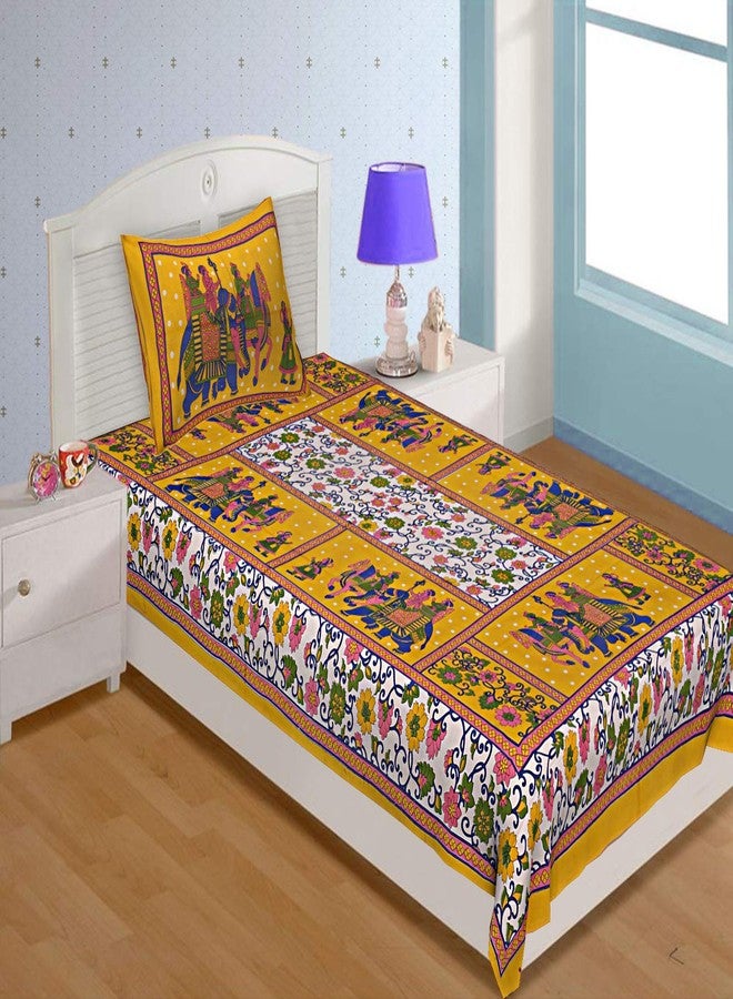 Bedzone Cotton 144 TC 1 Single bedsheets and 1Pillow Size ; Single ; Yellow