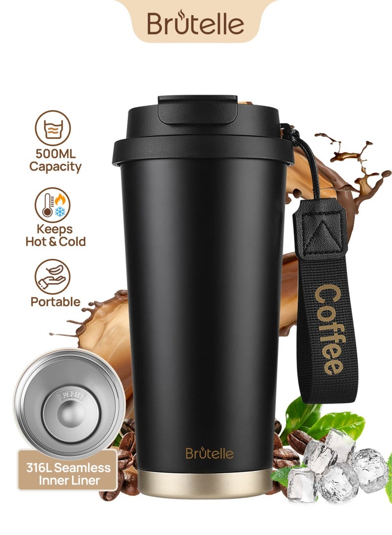 Brutelle V60 Coffee Mug 500ML Stainless Steel Vacuum Tumbler – Insulated Cold & Hot Leakproof Travel Cup with Straw for Americano, Espresso, Pour Over, Cold Brew - Image 1