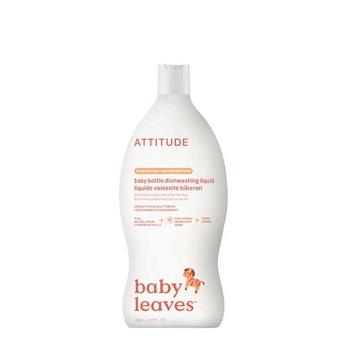 ATTITUDE Baby Dish Soap and Bottle Cleaner, EWG Verified Dishwashing Liquid, No Added Dyes or Fragrances, Tough on Milk Residue and Grease, Vegan, Pear Nectar, 23.7 Fl Oz - Image 1