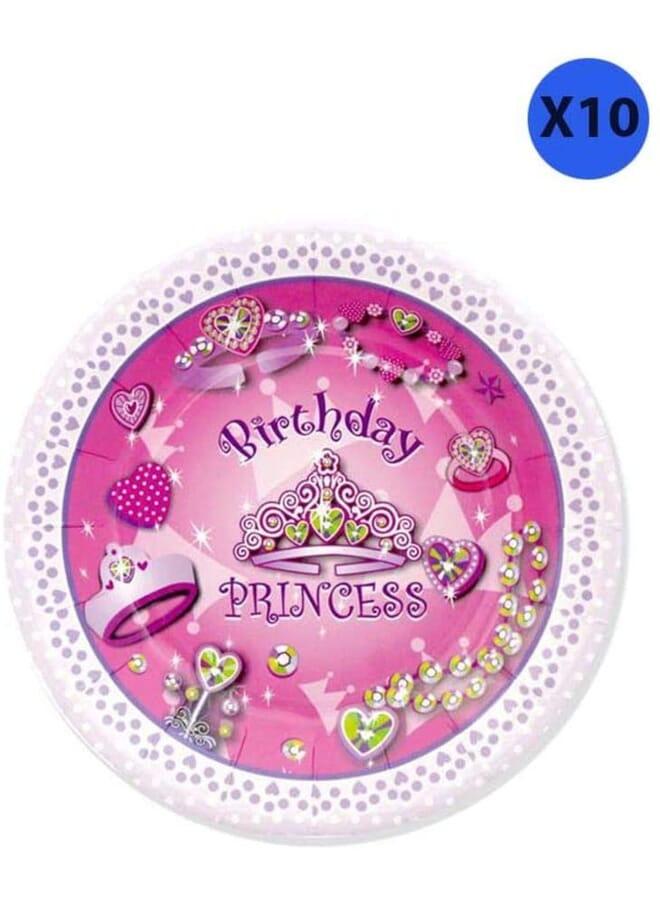 Party Time 10 Pieces Happy Birthday Princess Theme Paper Plate Set 7 Inches - Image 2