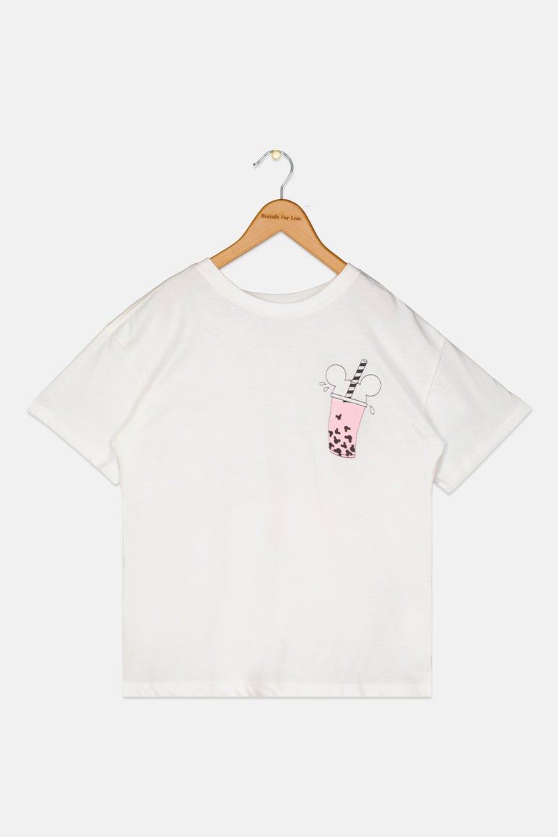 GAP تي شيرت قصير الأكمام بنات للأطفال بتصميم جرافيكي، أبيض - Image 1