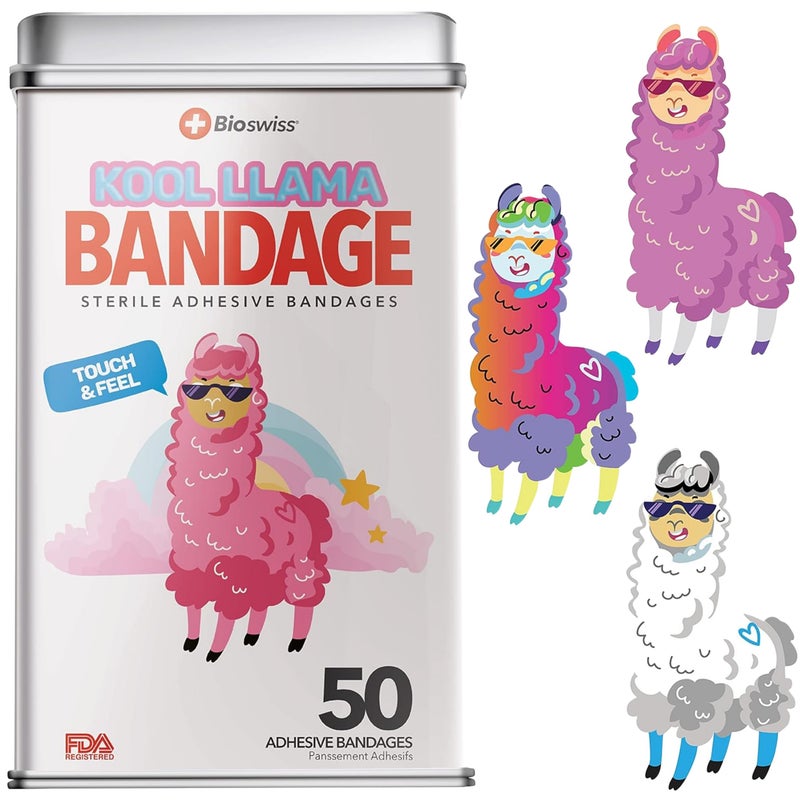 BioSwiss Bandages Llama Shaped Self Adhesive Bandage Latex Free Sterile Wound Care 50 Count