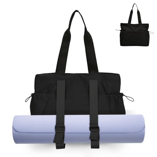 DLLTFPFE Yoga Bags for Women Gym Tote Bag with Adjustable Mat Holder Shoulder Bags Carrier Carryall for Yoga Pilates Travel Beach Work-Black - Image 1