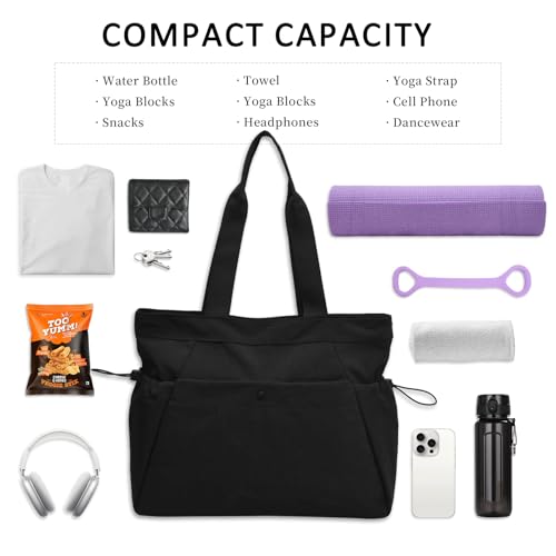 DLLTFPFE Yoga Bags for Women Gym Tote Bag with Adjustable Mat Holder Shoulder Bags Carrier Carryall for Yoga Pilates Travel Beach Work-Black - Image 5