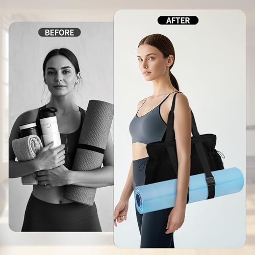 DLLTFPFE Yoga Bags for Women Gym Tote Bag with Adjustable Mat Holder Shoulder Bags Carrier Carryall for Yoga Pilates Travel Beach Work-Black - Image 3