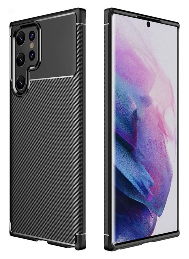 حافظة لهاتف سامسونج جالاكسي S25 ألترا، نسيج ألياف الكربون، غلاف هاتف مقاوم للصدمات، قبضة مريحة، أقوى حافظة متينة - أسود - Image 1