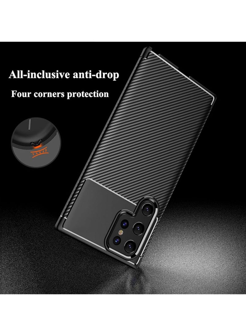 حافظة لهاتف سامسونج جالاكسي S25 ألترا، نسيج ألياف الكربون، غلاف هاتف مقاوم للصدمات، قبضة مريحة، أقوى حافظة متينة - أسود - Image 3