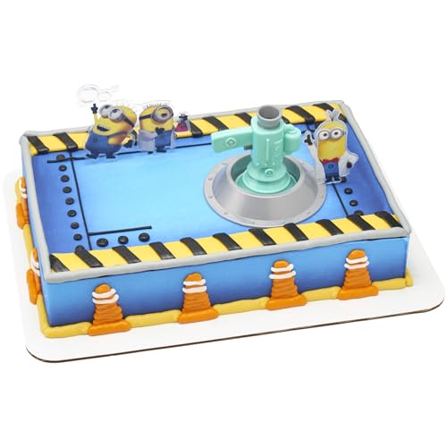 DecoPac DecoSet Minions Fart Bubble Blaster Cake Topper 4 Piece Decoration Set With Working Bubble Wand Stand Kevin Bob Stuart Minions For Birthday And Celebrations - Image 1