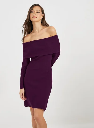 Styli Off-Shoulder Knit Dress