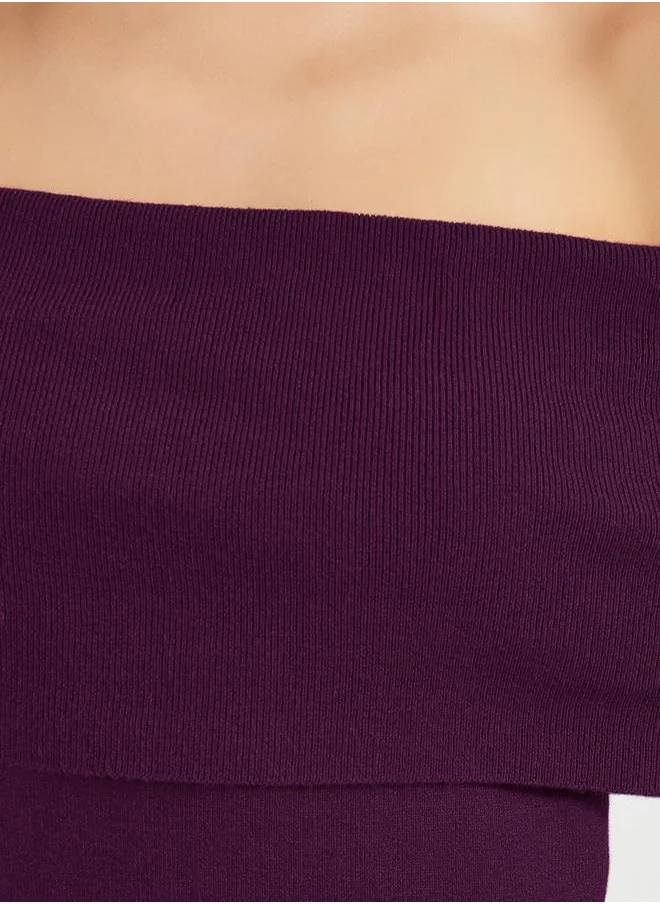 Styli Plain Off Shoulder Sweater Mini Dress