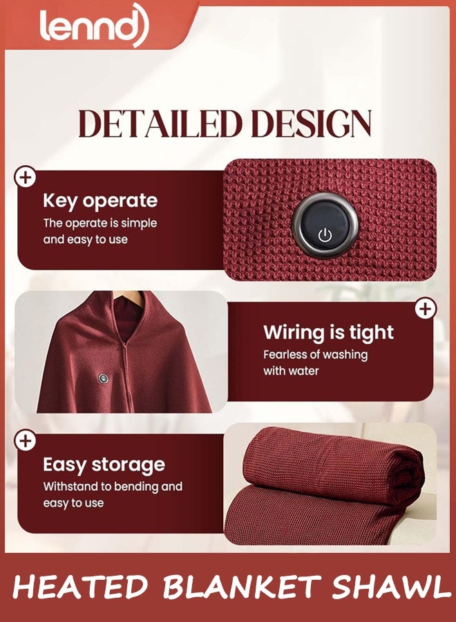 لينند البطانية المحمولة الساخنة شال لف للنساء ، بطانية التدفئة الكهربائية USB 150 سم * 80 سم ، شال كهربائي سريع دافئ قابل للارتداء ، غسالة آلة الساخنة لف الرقبة والكتف (البريكوس) - Image 3