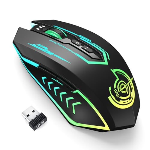 UHURU Wireless Gaming Mouse Up to 12000 DPI, Rechargeable USB-C Wireless Mouse with 7 Buttons 7 Dynamic LED Color Ergonomic Programmable MMO RPG for PC Laptop, Compatible with Windows Mac - Image 1