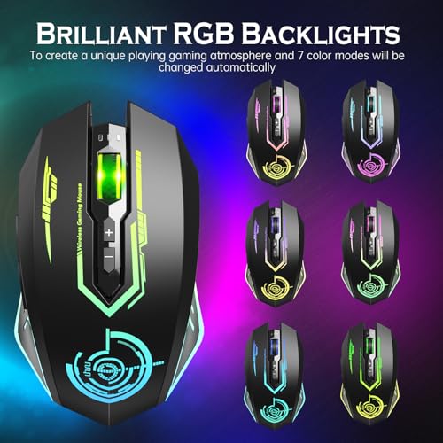 UHURU Wireless Gaming Mouse Up to 12000 DPI, Rechargeable USB-C Wireless Mouse with 7 Buttons 7 Dynamic LED Color Ergonomic Programmable MMO RPG for PC Laptop, Compatible with Windows Mac - Image 4