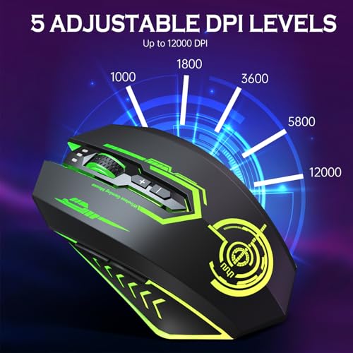 UHURU Wireless Gaming Mouse Up to 12000 DPI, Rechargeable USB-C Wireless Mouse with 7 Buttons 7 Dynamic LED Color Ergonomic Programmable MMO RPG for PC Laptop, Compatible with Windows Mac - Image 3