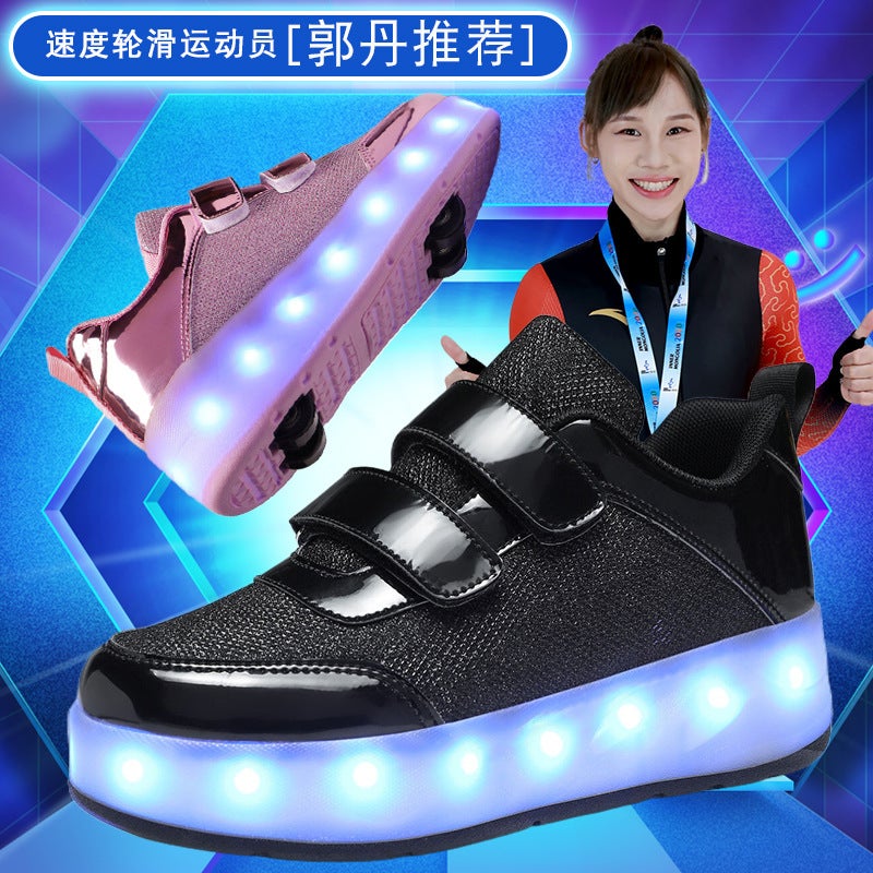 Maxidahu Pulley Heelys Shoes Skates Double Row Wheel Deformation Shoes Roller Skates Wheel Shoes - Image 4