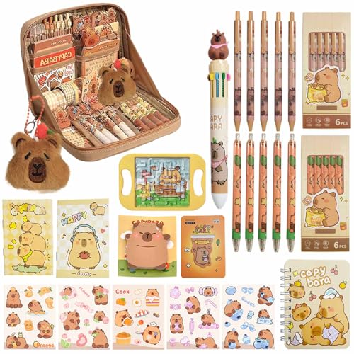 Rexinc Capybara Pencil Case with 12 Compartments Cute Capybara School Supplies 12 Kinds Kawaii Capybara Stationery Set Cartoon Pencil Pouch BacktoSchool Gifts for Students GirlsBoys - Image 1