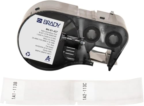 Brady Authentic (M4-51-427) Self-Laminating Vinyl Wrap Around Labels 2.5" H x 1" W Black on White, Clear, 110 Labels. for use with The BMP41, BMP51, and M511 Label Printers - Image 1