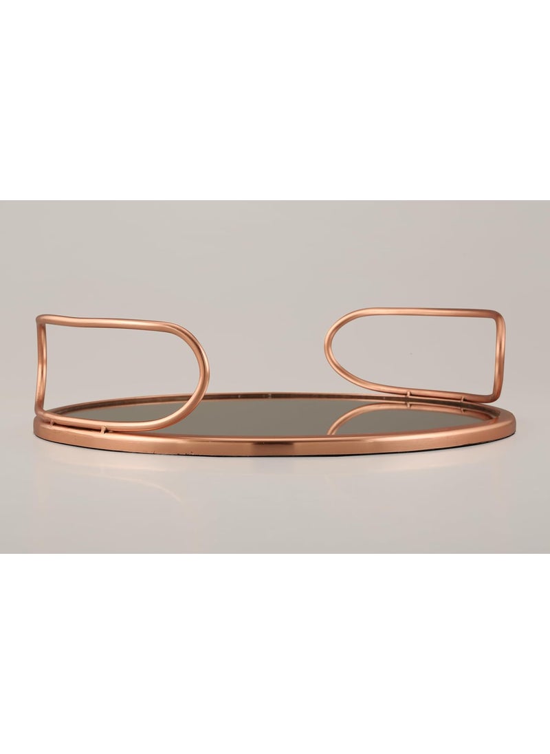 GRD International GRD International Copper Finish Circular Tray with Handle Mirror Tray Makeup Organizer Tray Vanity TrayPack of 1  - Image 2