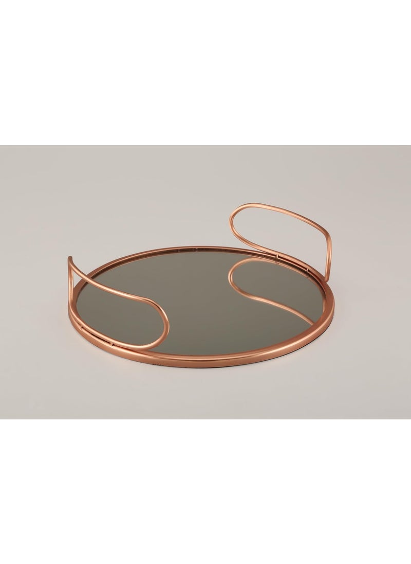 GRD International GRD International Copper Finish Circular Tray with Handle Mirror Tray Makeup Organizer Tray Vanity TrayPack of 1  - Image 1