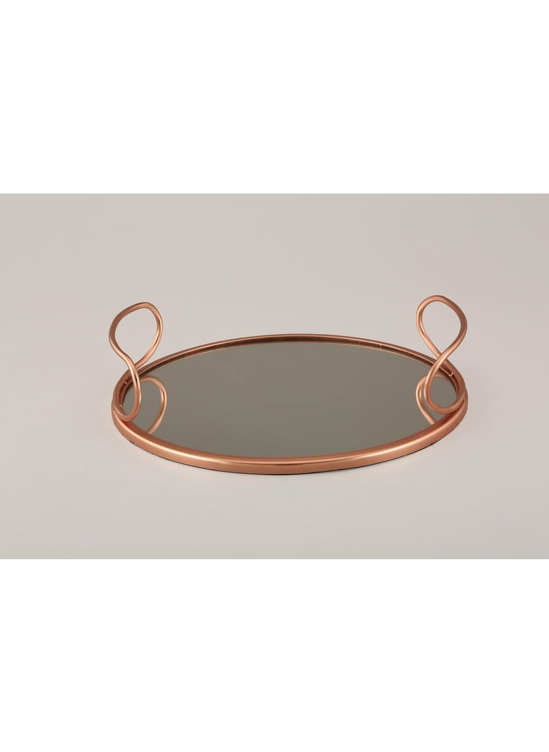 GRD International GRD International Copper Finish Circular Tray with Handle Mirror Tray Makeup Organizer Tray Vanity TrayPack of 1  - Image 3
