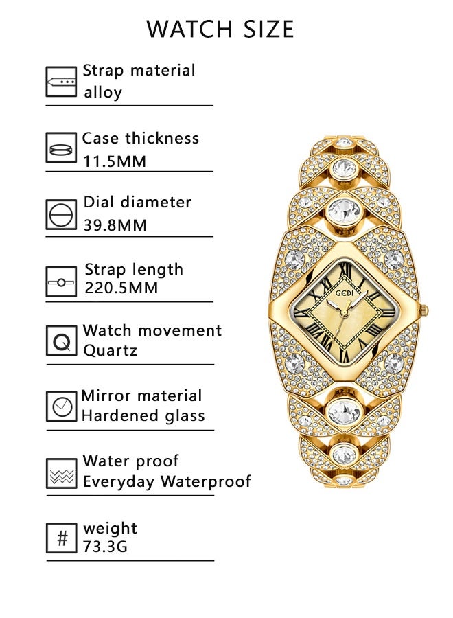 gedi Women's fashion watch, gold-plated diamond alloy quartz watch, luxurious and exquisite waterproof watch - Image 2