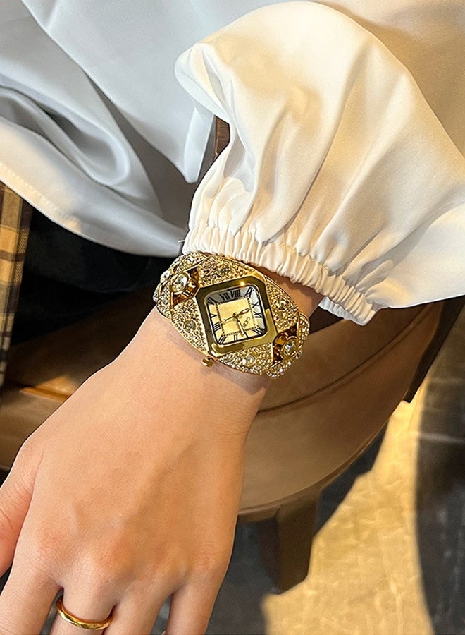 gedi Women's fashion watch, gold-plated diamond alloy quartz watch, luxurious and exquisite waterproof watch - Image 3