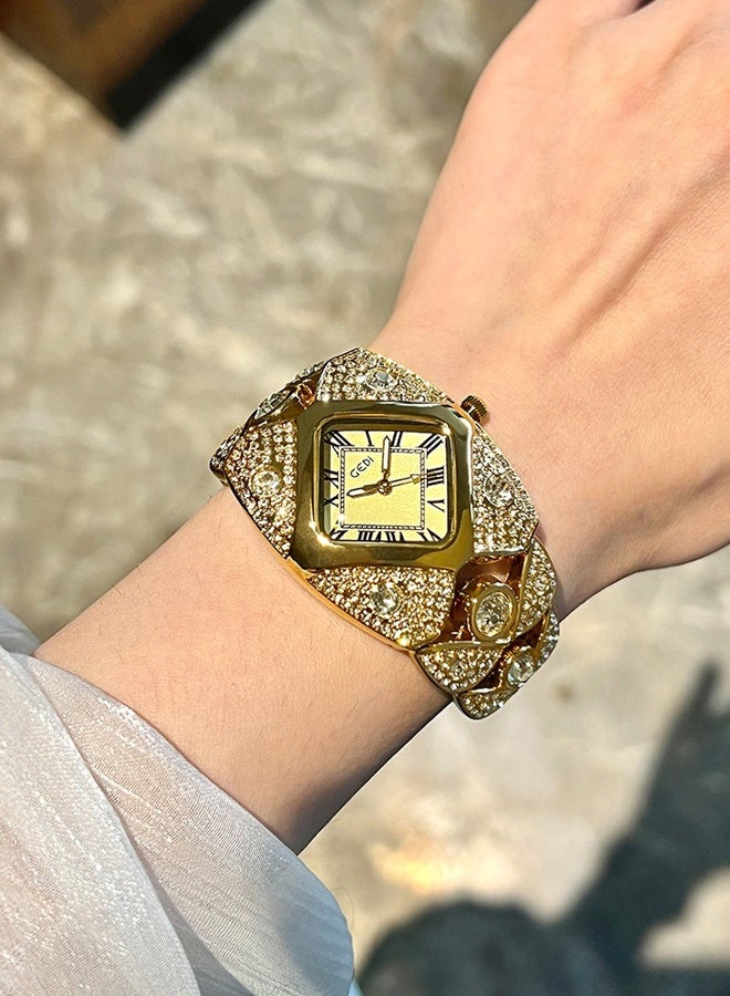 gedi Women's fashion watch, gold-plated diamond alloy quartz watch, luxurious and exquisite waterproof watch - Image 5