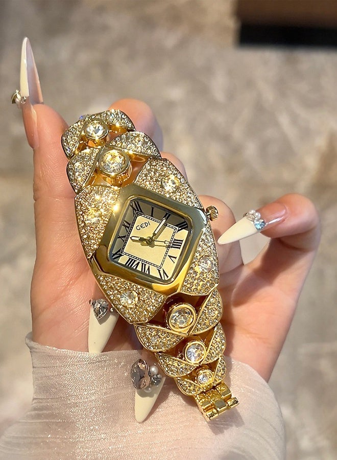 gedi Women's fashion watch, gold-plated diamond alloy quartz watch, luxurious and exquisite waterproof watch - Image 4
