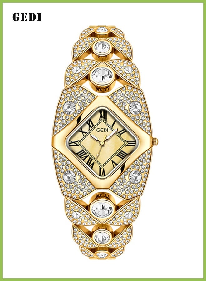 gedi Women's fashion watch, gold-plated diamond alloy quartz watch, luxurious and exquisite waterproof watch - Image 1