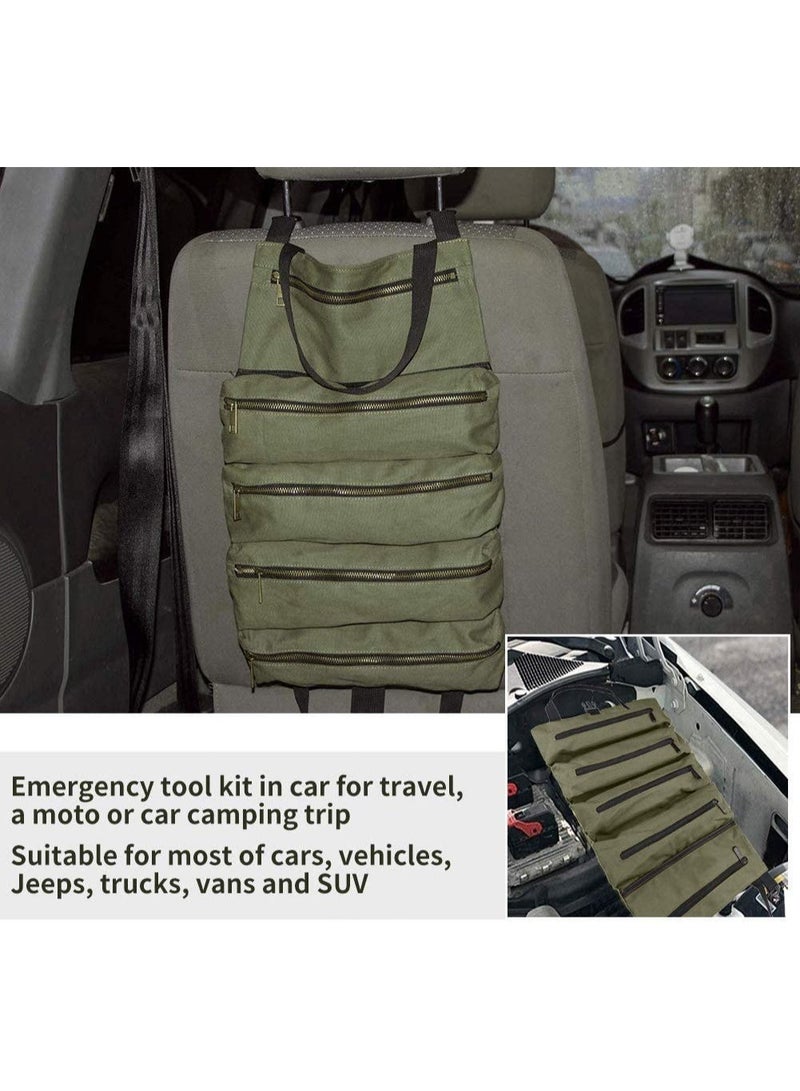 jaexest Multi-Purpose Roll-Up Tool Bag, Waterproof Canvas Storage Case | Ideal for Car Repair, Camping Gear, Emergency Tools, Workshop & Home Organization | 5 Zippered Pockets, Large Capacity | Practical Gift for Men | Size 49 x 29 cm / 19 x 11 Inch - Image 5