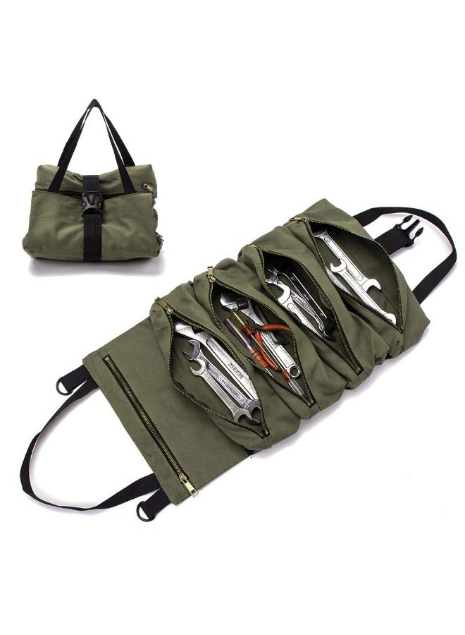 jaexest Multi-Purpose Roll-Up Tool Bag, Waterproof Canvas Storage Case | Ideal for Car Repair, Camping Gear, Emergency Tools, Workshop & Home Organization | 5 Zippered Pockets, Large Capacity | Practical Gift for Men | Size 49 x 29 cm / 19 x 11 Inch - Image 2