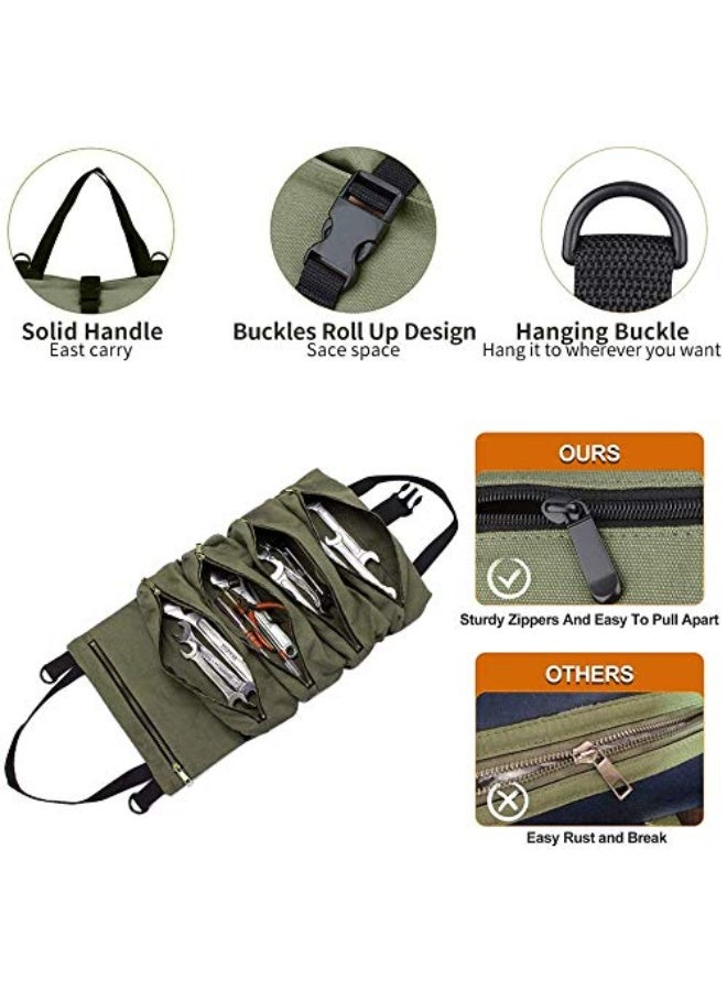 jaexest Multi-Purpose Roll-Up Tool Bag, Waterproof Canvas Storage Case | Ideal for Car Repair, Camping Gear, Emergency Tools, Workshop & Home Organization | 5 Zippered Pockets, Large Capacity | Practical Gift for Men | Size 49 x 29 cm / 19 x 11 Inch - Image 3