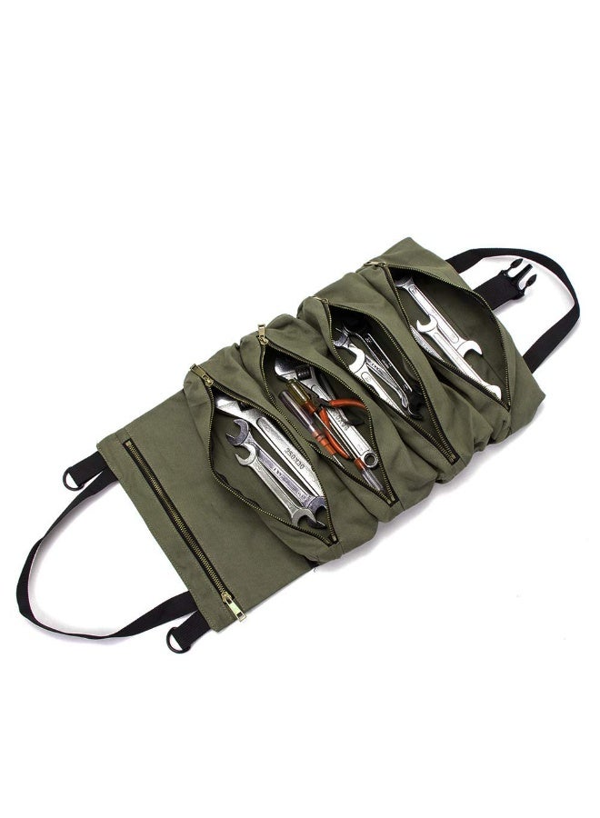 jaexest Multi-Purpose Roll-Up Tool Bag, Waterproof Canvas Storage Case | Ideal for Car Repair, Camping Gear, Emergency Tools, Workshop & Home Organization | 5 Zippered Pockets, Large Capacity | Practical Gift for Men | Size 49 x 29 cm / 19 x 11 Inch - Image 1
