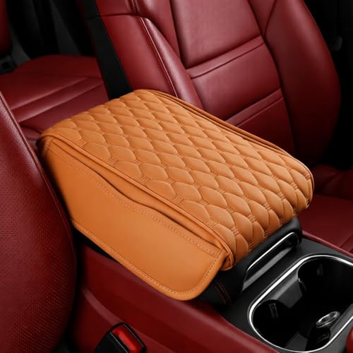 Eliane RT6 Universal Car Center Console Cover Armrest Cushion Pad Pillow with 2 Storage Side Pockets, Memory Foam, Leatherite, Interior Accessories Fit for All SUV's (1 Pcs - Cayenne Yellow) - Image 1