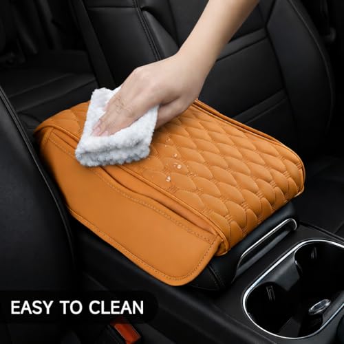 Eliane RT6 Universal Car Center Console Cover Armrest Cushion Pad Pillow with 2 Storage Side Pockets, Memory Foam, Leatherite, Interior Accessories Fit for All SUV's (1 Pcs - Cayenne Yellow) - Image 3