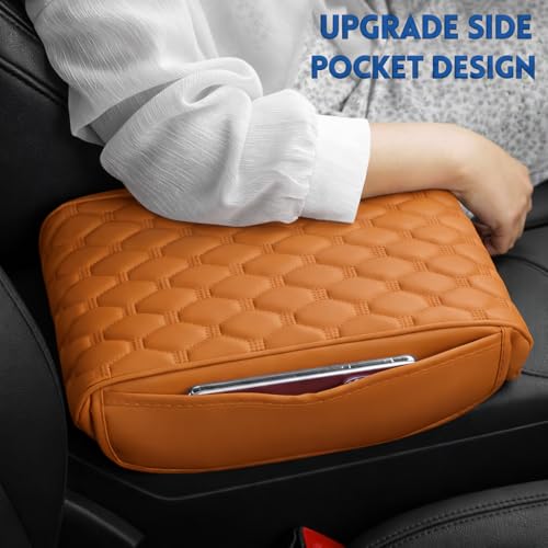 Eliane RT6 Universal Car Center Console Cover Armrest Cushion Pad Pillow with 2 Storage Side Pockets, Memory Foam, Leatherite, Interior Accessories Fit for All SUV's (1 Pcs - Cayenne Yellow) - Image 2