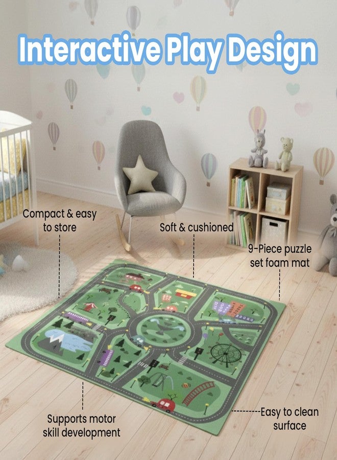 Nuluv Mini Drive Soft Foam Floor Mat for Babies & Kids, 9 Interlocking Puzzle Mat EVA Foam Tiles, Floor Mat for Crawling, Play & Learning, for Kids 6+ Months - Image 4
