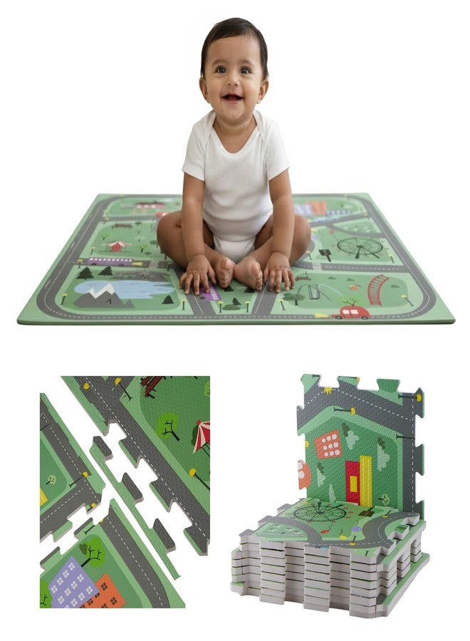 Nuluv Mini Drive Soft Foam Floor Mat for Babies & Kids, 9 Interlocking Puzzle Mat EVA Foam Tiles, Floor Mat for Crawling, Play & Learning, for Kids 6+ Months - Image 1