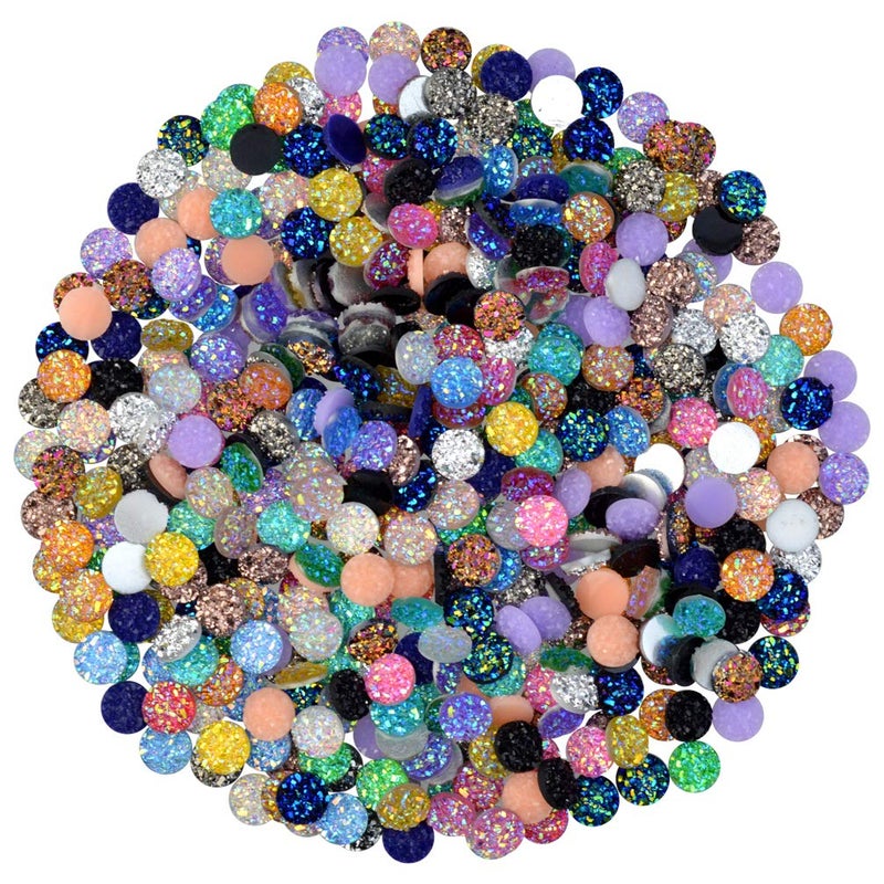 Tongcloud 500 pcs Round Flatback Resin Cabochon Faux Druzy Cabochons Round Flat Back Dome Cabochons for Jewelry Making DIY Craft 20 Mutlicolor 8mm
