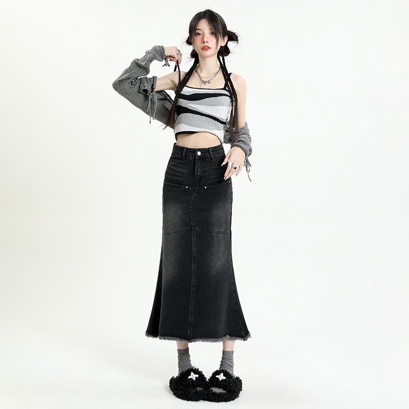 Vintage A-Line Slimming Maxi Skirt black gray