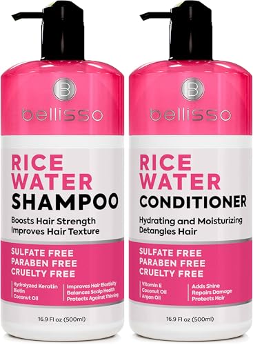 BELLISSO Rice Water Shampoo and Conditioner Set - Sulfate Free for Thin and Fine Hair - Fuller, Thickening Formula for Women and Men - With Strengthening Saw Palmetto - Anti Thinning, Volumizing for Thick Hair - Image 1