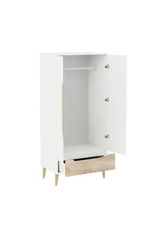 Aurora 2 Door Wardrobe With Drawer Extra Sturdy Closet Clothes Storage Cupboard Modern Design Space Saving Cabinet For Bedroom 80x53x181.7 Cm White / Natural - pzsku/Z13D17E8495CBAF06733AZ/45/_/1702045675/8e42b64f-f457-4d02-83a5-90ba2c65df33