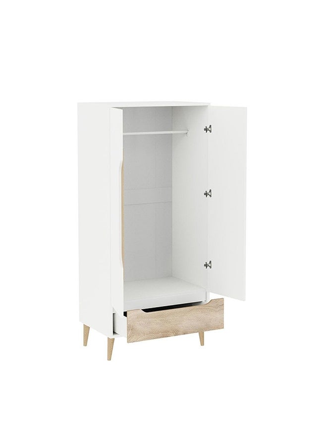 DANUBE HOME Aurora 2 Door Wardrobe With Drawer Extra Sturdy Closet Clothes Storage Cupboard Modern Design Space Saving Cabinet For Bedroom 80x53x181.7 Cm White / Natural  - Image 3