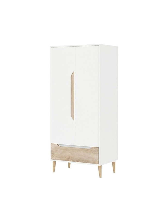 DANUBE HOME Aurora 2 Door Wardrobe With Drawer Extra Sturdy Closet Clothes Storage Cupboard Modern Design Space Saving Cabinet For Bedroom 80x53x181.7 Cm White / Natural  - Image 5