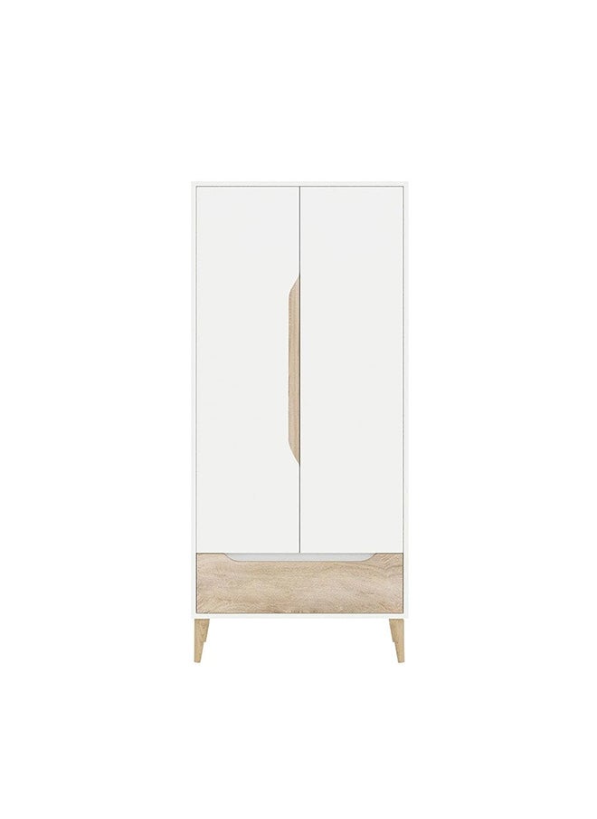 DANUBE HOME Aurora 2 Door Wardrobe With Drawer Extra Sturdy Closet Clothes Storage Cupboard Modern Design Space Saving Cabinet For Bedroom 80x53x181.7 Cm White / Natural  - Image 4
