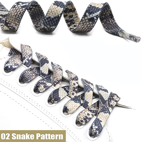 DELELE Snake Print Flat Shoelaces: Dark Sneakers Shoe Laces 47 inch 2 Pair - Image 3