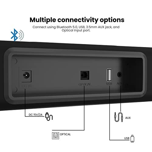 Portronics Sound Slick 5 80W Bluetooth Wireless Soundbar with LED Display, 3.5mm Aux-in, Supports USB, Optical Input Port, Remote Control(Black) - Image 2