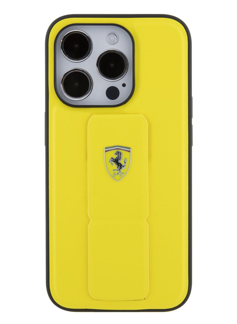 Ferrari Gripstand Case with Perforated Pattern for iPhone 15 Pro - Yellow - Image 1