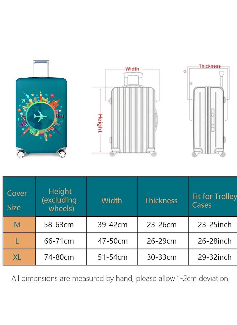 Excefore - Travel Luggage Cover, Spandex Elastic Stretch Fabric, Cover for Suitcase Luggage Protector Premium Elasticated, Washable Luggage Trolley Case, For 26-28 Inch Luggage (L, Green-Plane) - Image 1