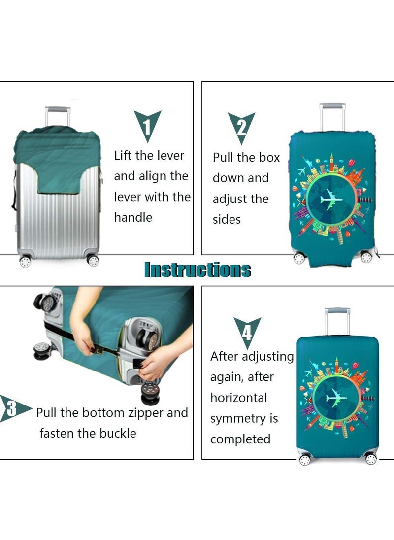 Excefore - Travel Luggage Cover, Spandex Elastic Stretch Fabric, Cover for Suitcase Luggage Protector Premium Elasticated, Washable Luggage Trolley Case, For 26-28 Inch Luggage (L, Green-Plane) - Image 1